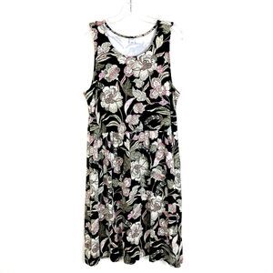 Old Navy Fit & Flare Dress Size L Floral Loose Gathers Scoop Neck Stretch